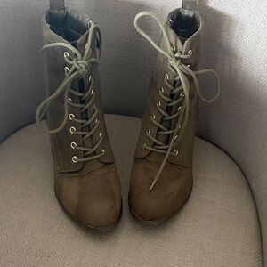 Stylish Olive Lace-Up Ankle Boots